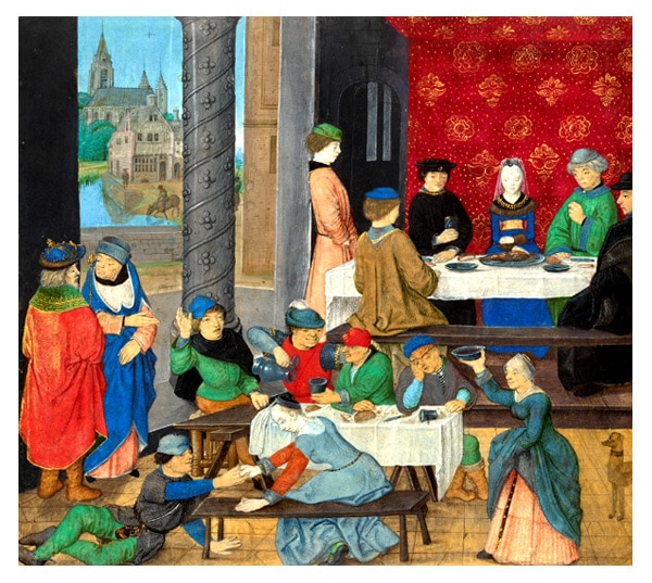 Illustration d'une taverne, enluminure du manuscrit "Valerius maximus, Des faits et dits mémorables" 1470