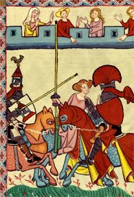 Les tournois de chevaliers au XIII, XIVe siècle (codex Manesse, Allemagne)