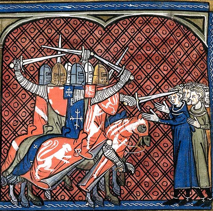 Les croisés avec à leur tête Simon de Montfort (manuscrit cité plus haut)