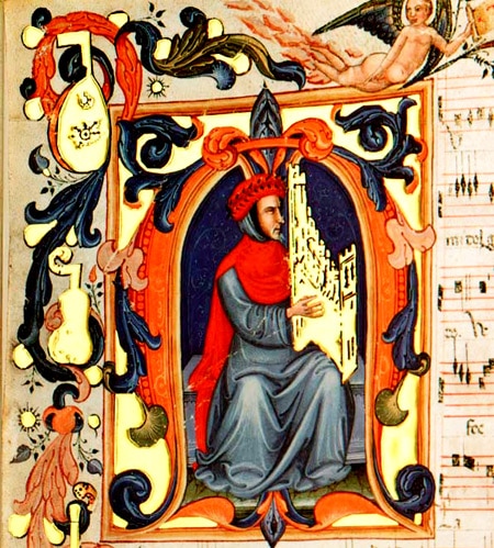 Francesco Landini, compositeur italien, Ars Nova, enluminure, portrait, Squarcialupi Codex (XVe siècle)