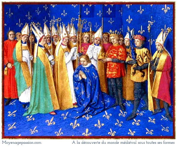 1179, Sacre de Philippe-Auguste à Reims - Grandes Chroniques de France par Jean Fouquet, XVe, BnF MS Français 6465