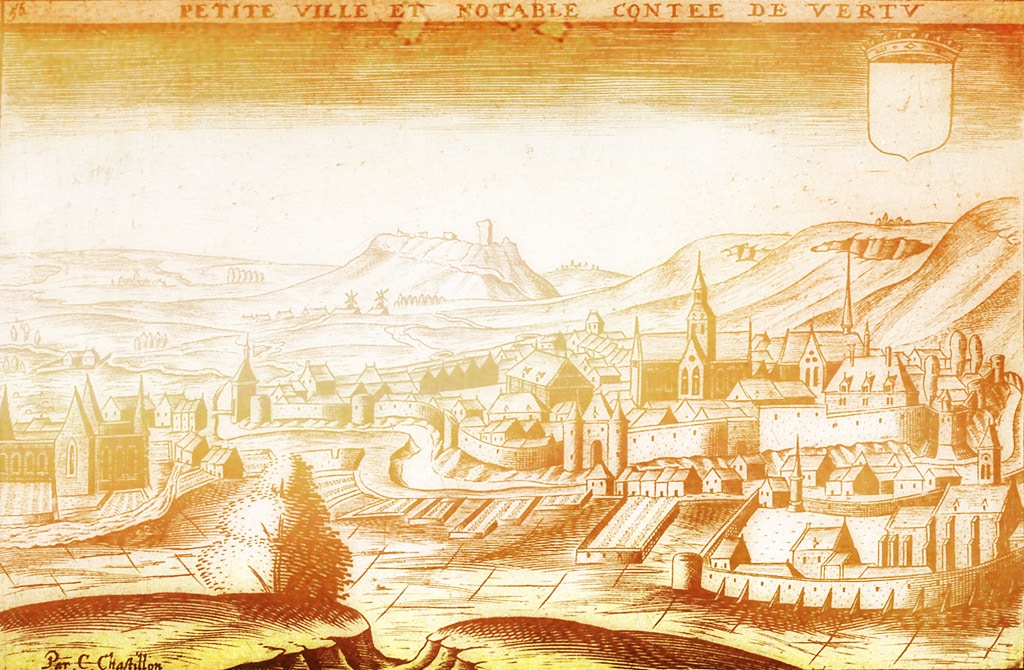 Vertus en Champagne, la ville de Eustache Deschamps, gravure du XVIIe par Claude Chastillon