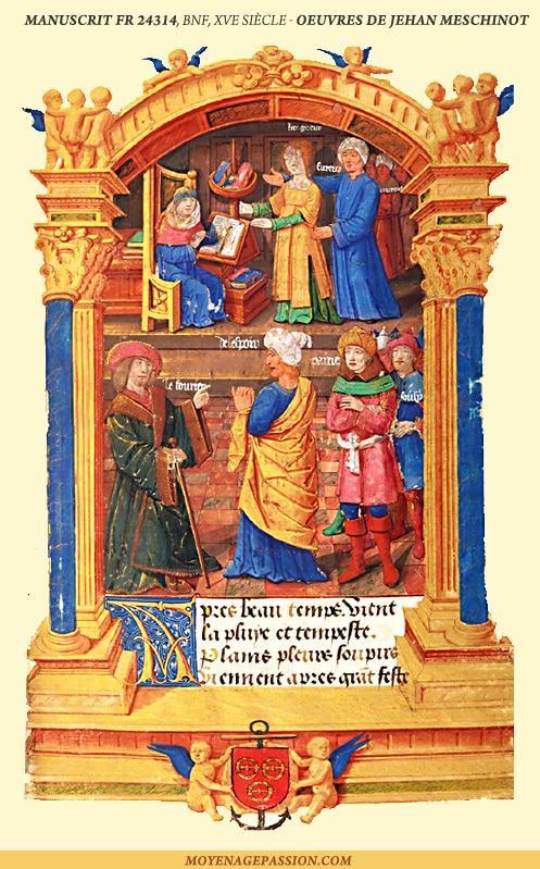 poesie_medievale_XV_Jean_Meschinot_poete_breton_manuscrit_ancien_miniature_enluminure_MS_fr_24314