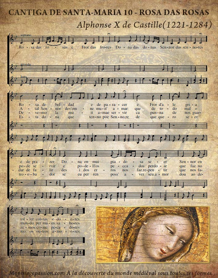 cantiga_de_santa_maria_10_rosa_das_rosas_culte_mariale_partition_musique_chanson_medievale_XIIIe_siecle