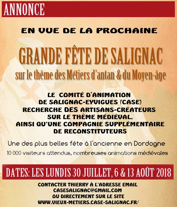 annonce_fetes_medievales_dordogne_salignac_recherche_artisans_reconstituteur_moyen-age_marche_medieval