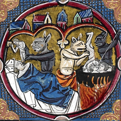poesie_satire_enfer_medieval_bible_enluminure_manuscrit_MS_harley_1526_XIIIe_siecle