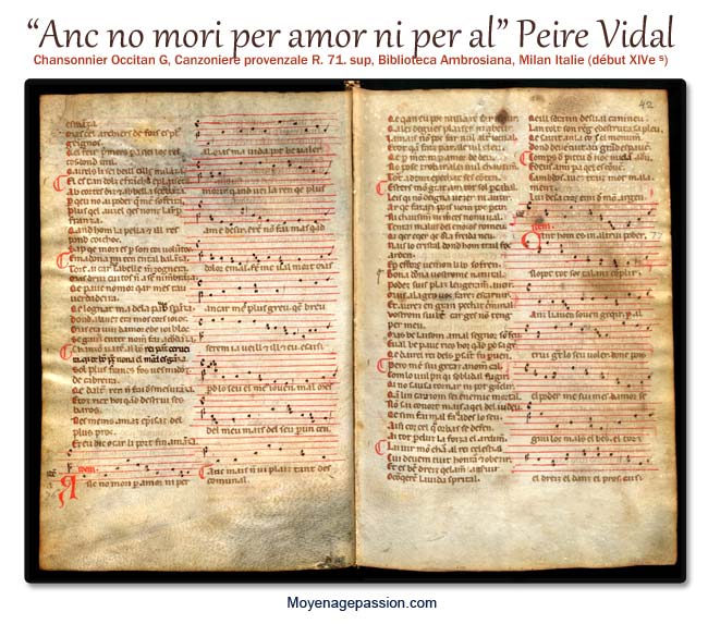 Peire Vidal, manuscrit médiéval Chansonnier Occitan