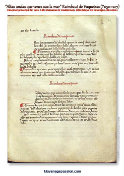 Manuscrit médiéval Cançoner Gil, troubadour Raimbaut de Vaqueiras