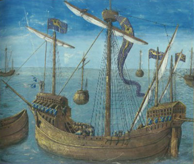 Enluminure médiévale d'un bateau
