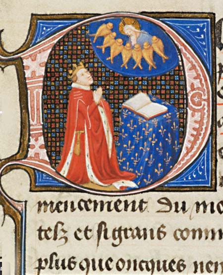 Enluminure médiévale de Charles VI en prière