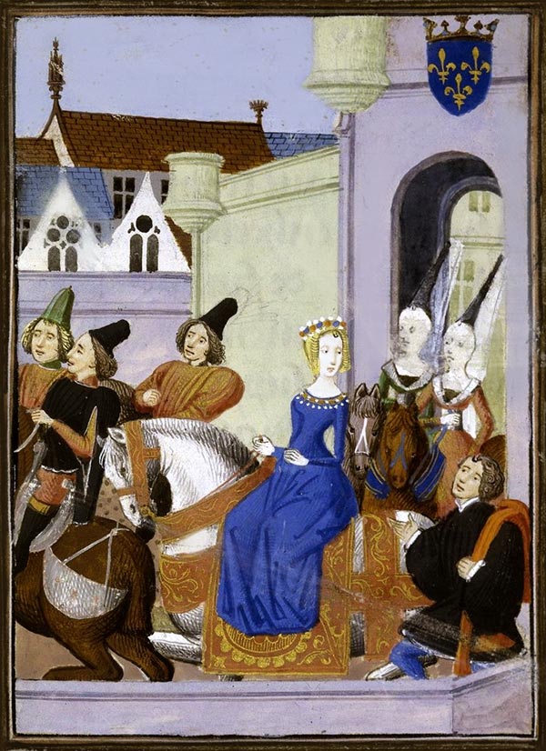 Enluminure des Chroniques de Froissart, Valentine Visconti, exil de Paris (Moyen âge)