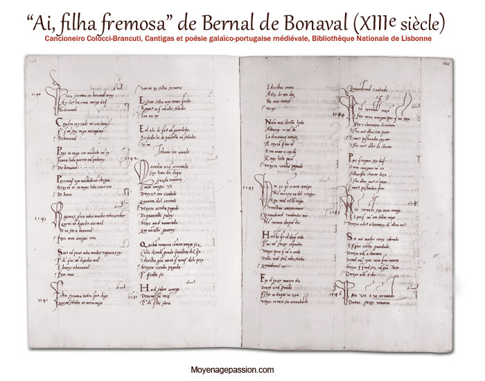 Manuscrit médiéval Colocci Brancuti avec chanson de Bernal de Bonaval