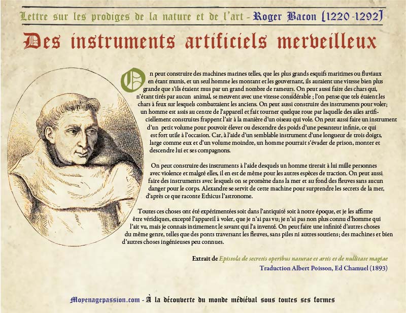 Des instruments merveilleux : citation du Moyen Âge de Roger Bacon