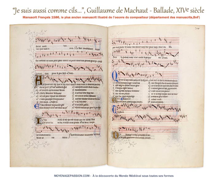 Chanson et musique médiévale avec partition de Guillaume de Machaut : je suis aussi comme cils