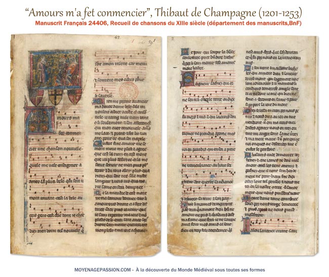 Manuscrit médiéval, Chanson courtoise et musique de Thibaut du Champagne