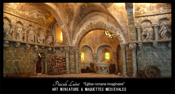 Diorama et maquettes médiévales :  intérieur d'une église romane