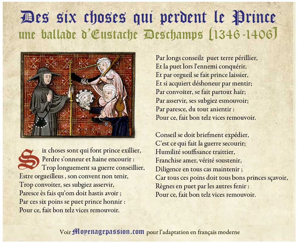 Poésie satirique  : une ballade  médiévale d'Eustache Dechamps avec enluminure