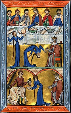 Enluminure médiévale sur une danseuse et artiste du Moyen Âge