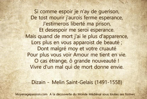 Poésie médiévale : dizain de Melin Saint Gelais (1)