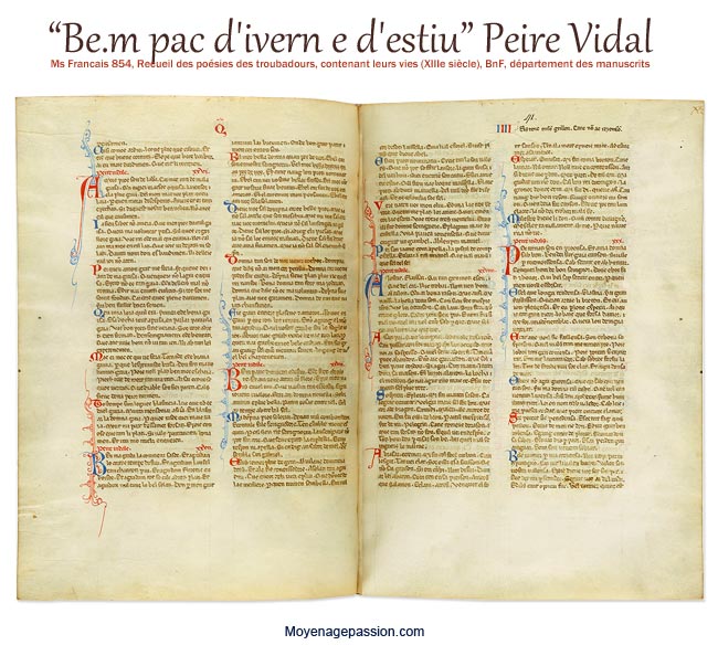 Manuscrit médiéval français 854 et chanson de Peire Vidal