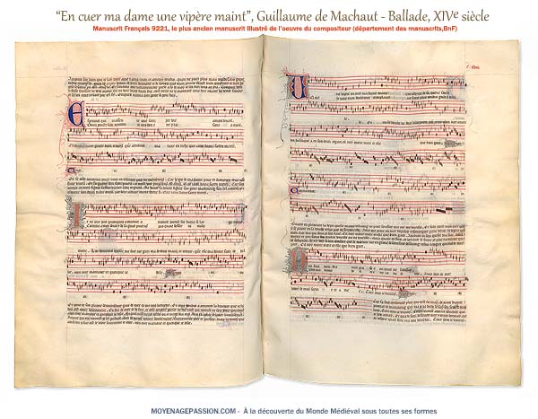 Manuscrit médiéval de la chanson "En cuer ma dame une vipère maint" de Guillaume de Machaut