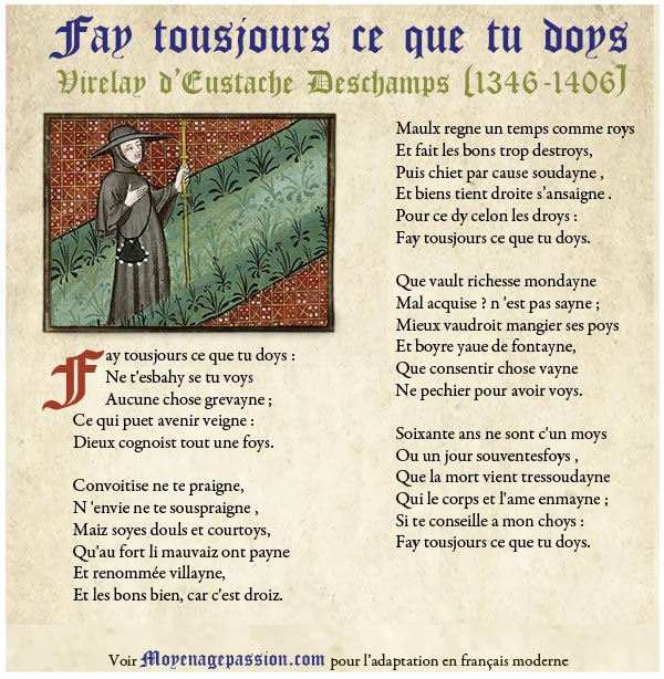 Illustration poésie médiévale d'Eustache Deschamps avec enluminure 