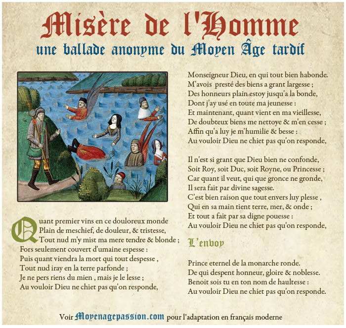 Une Ballade médiévale sur les misère de l'homme illustrée avec enluminure d'époque SD