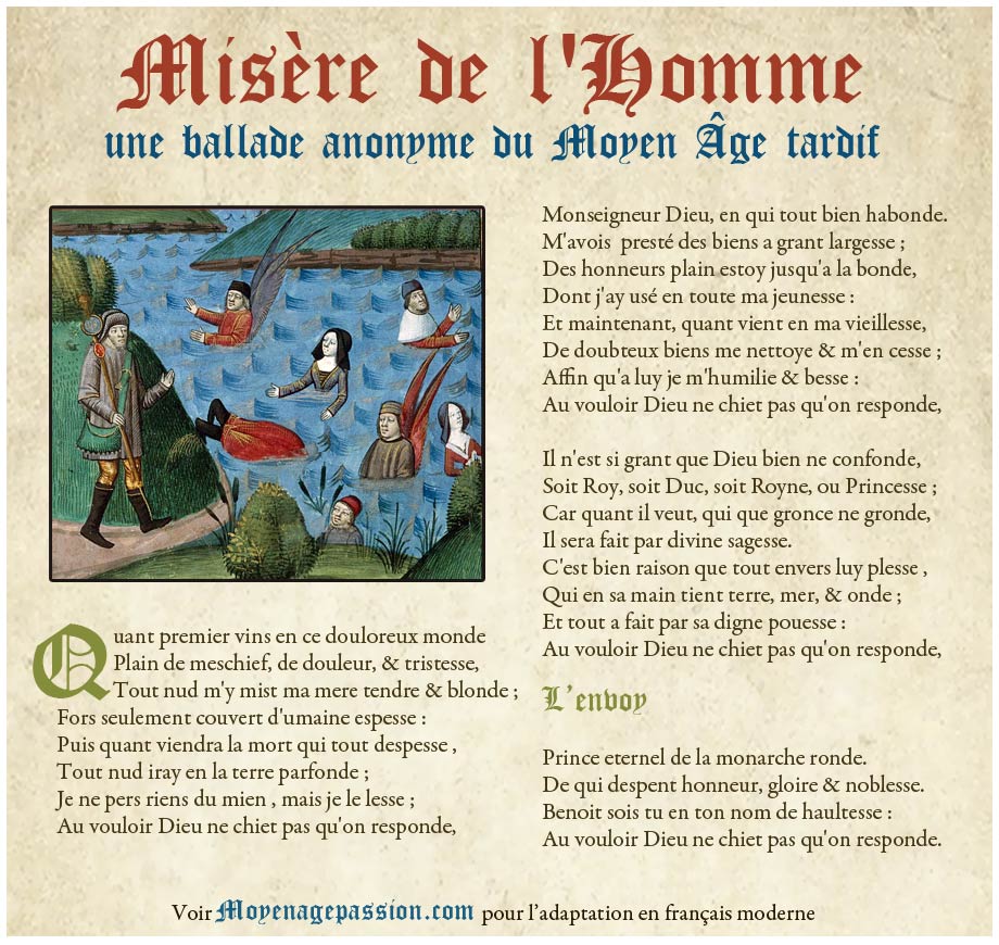 Une Ballade médiévale sur les misère de l'homme illustrée avec enluminure d'époque HD