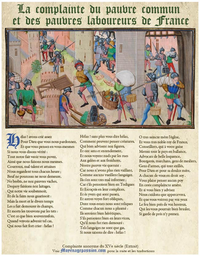 La complainte des laboureurs et du pauvre commun accompagné d'une enluminure d'époque (XVe siècle)
