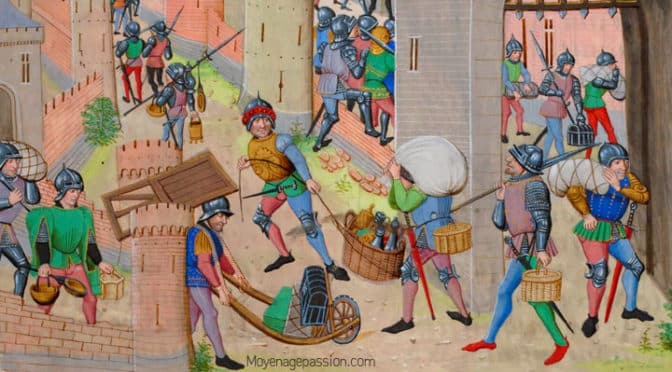 Enluminure de pillages de villes et de campagnes au Moyen-âge