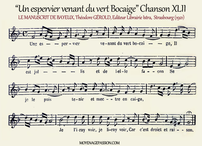 Partition, notation moderne : chanson 42 - Un Espervier du Manuscrit de Bayeux