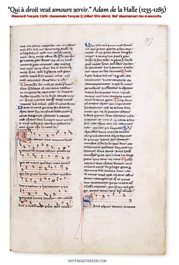 La chanson et partition d'Adam de la Halle dans le Manuscrit médiéval MS 1109 de la BnF