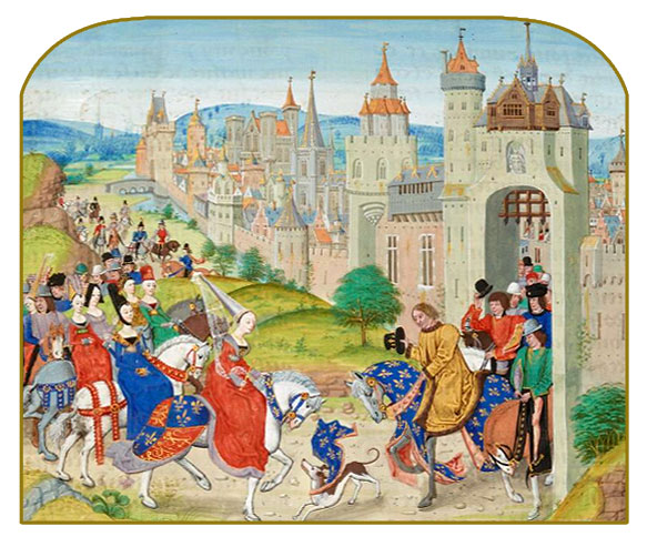 Enluminure médiévale : Isabelle de France rend visite au roi Charles IV à Paris (vers 1325)