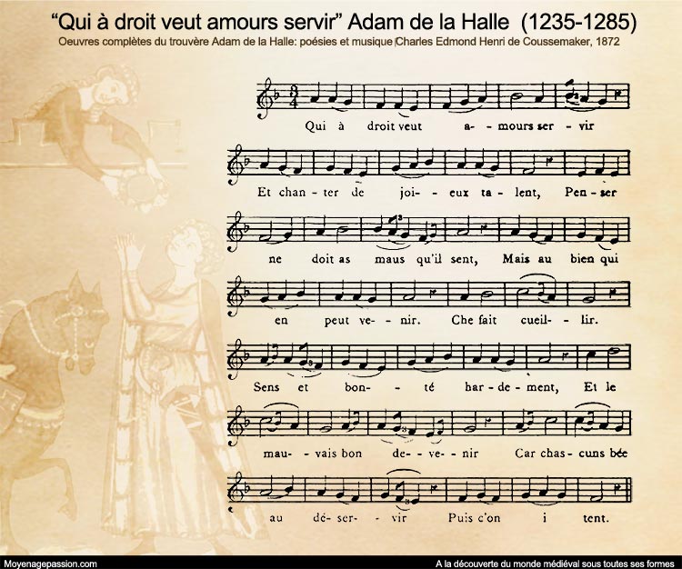 Partition moderne de la chanson "Qui a droit veut amour servir" d'Adam de la Halle.