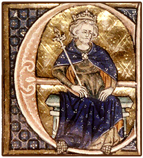 Enluminure médiévale : le roi Edouard II d'Angleterre dans un manuscrit de la Bibliothèque Bodléienne d'Oxford
