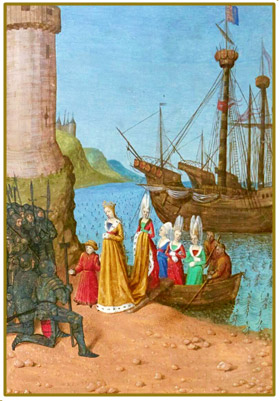 Enluminure manuscrit : de retour en Angleterre, Isabelle de France et son fils sont attendus par l'armée.