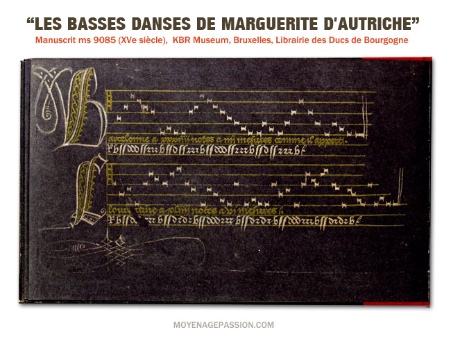 feuillet du manuscrit ms9085, basses danses & musique médiévale du XVe siècle