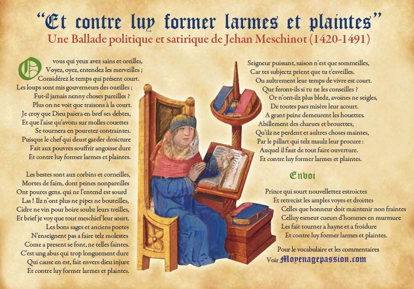 La poésie de Meschinot accompagnée d'une enluminure du poète breton