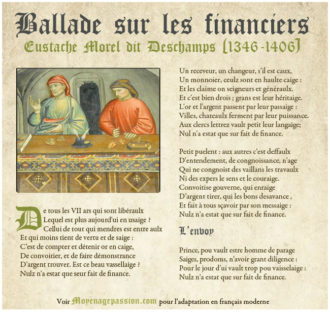 La Ballade sur les financiers d'Eustache Deschamps illustrée.