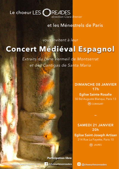 Affiche du concert de musique médiévale de la formation Le chœur Les Oréades 