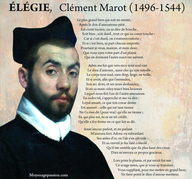 Une élégie de Clément Marot en image avec portrait de l'auteur
