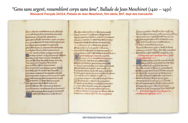 Gens sans argent, la ballade de Jean Meschinot dans le Ms Français 24314 de la BnF.