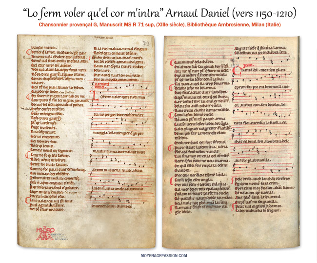Les partitions musicales du troubadour Arnaut Daniel dans les manuscrits médiévaux