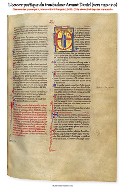 Œuvre et enluminure de Arnaut Daniel dans le ms Français 12473, chansonnier provençal et occitan K de la BnF