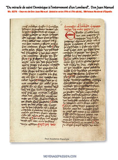 L'exemple XIV du comte lucanor dans le  manuscrit ancien Ms 6376 de la Bibliothèque National d'Espagne.