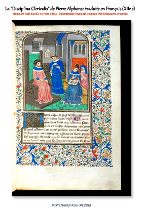 L'enluminure de Pierre Alphonse dans un Disciplina clericalis du XVe siècle - manuscrit KBR 11043-44 de la Bibliothèque royale de Belgique.