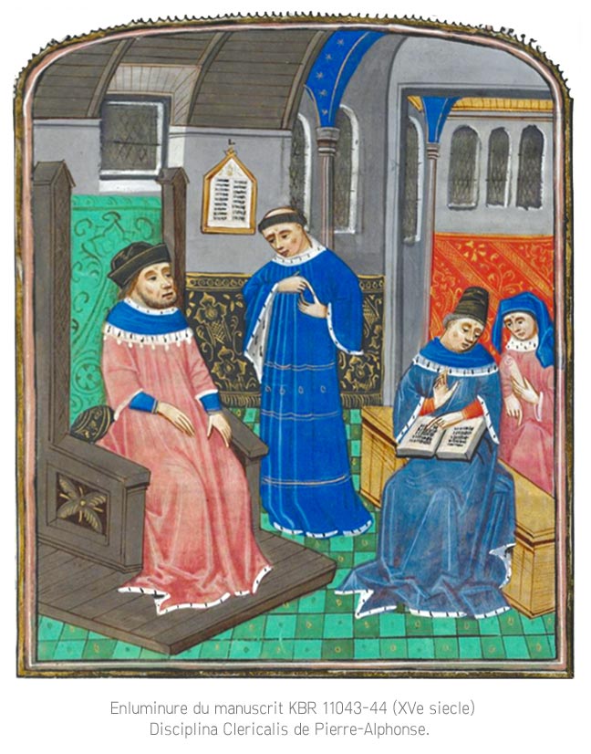 Enluminure et portrait de Pierre Alphonse dans le manuscrit KBR 11043-44 de la Librairie des ducs de Bourgogne
