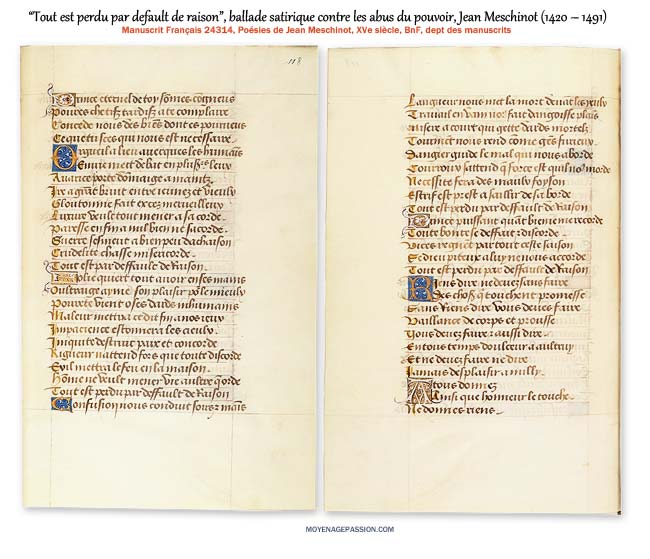 Ballade médiévale de Jean Meschinot dans le Manuscrit médiéval Français 24314