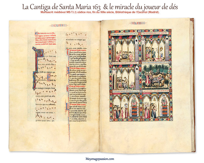 Enluminure de la Cantiga de Santa Maria 163 dans le manuscrit Codice Rico de la Bibliothèque de l'Escurial