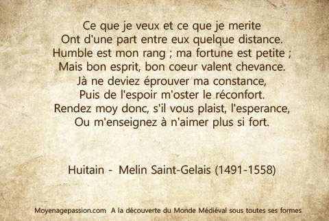 Un Huitain amoureux de Melin de Saint-Gelais (XIVe siècle)